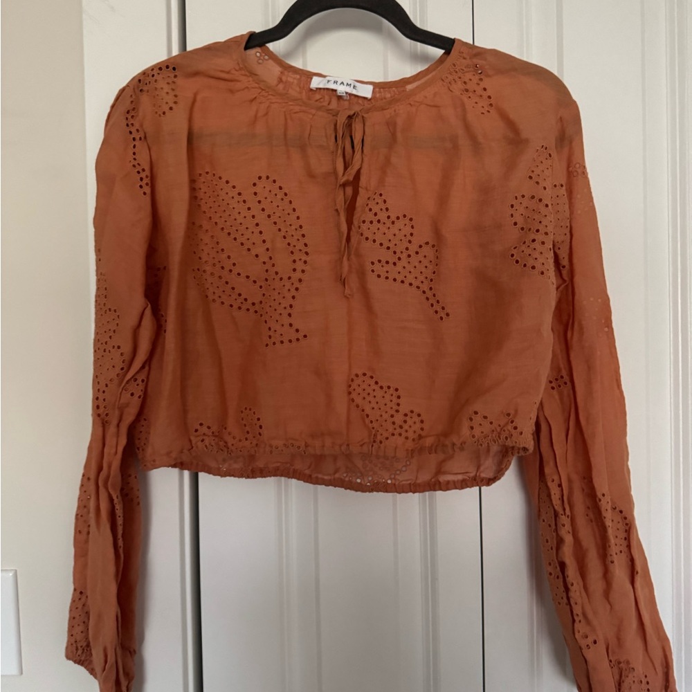 Frame Denim Rust Eyelet Peasant Blouse